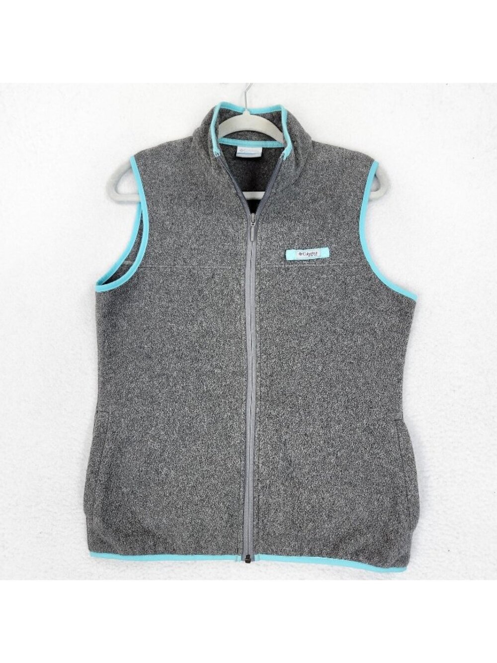 Columbia Vest Womens Medium Gray Blue Fleece Full Zip PFG Outdoor Casual
